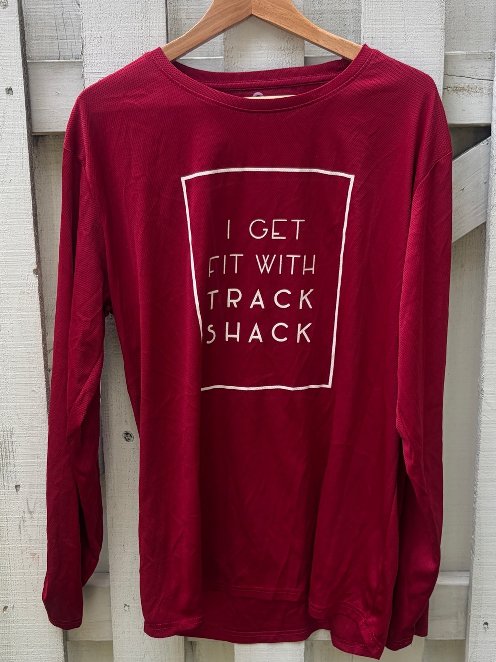 Greenlayer Track Shack "I Get Fit" Maroon Long Sleeve Running Shirt Men's XL
